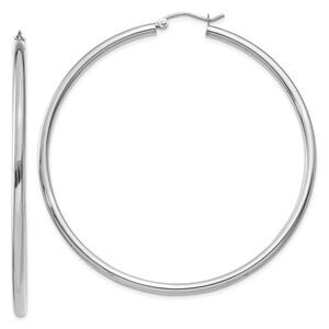 2.5mm x 60mm 14k White Gold Classic Round Hoop Earrings